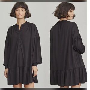 Elizabeth & James Black Loose Tunic Dress long Sleeve 6 Button Henley Front XXL